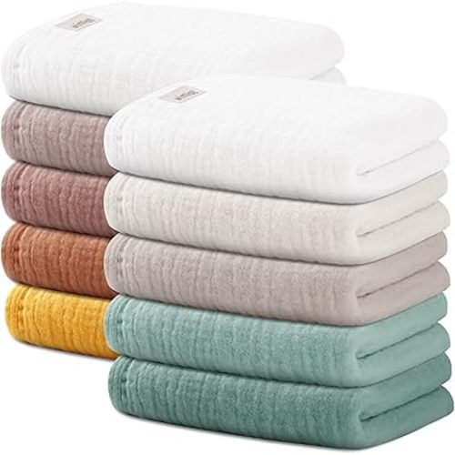 Wimist 10 Pack Baby Washcloths, Baby Muslin Washcloths, Wash Cloths for Baby, Baby Face Cloths, Suitable for Newborns, Children, 10 x 10 inches (B)