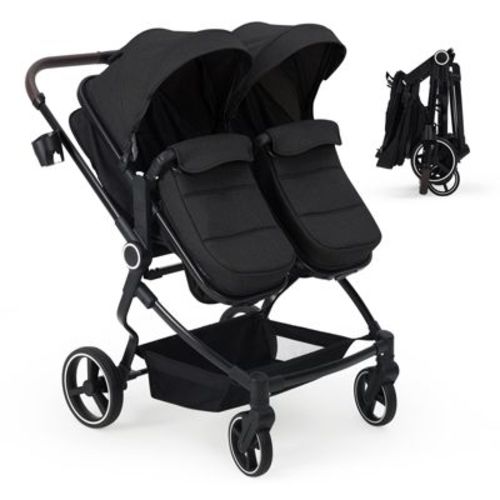 Side by Side Double Stroller for Newborn & Toddler, Lightweight Compact with Reversible Seat, Adjustable Backrest, Storage Basket, Easy Fold