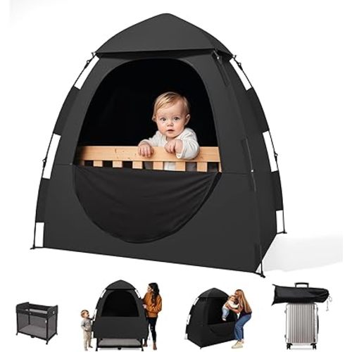 Blackout Tent for Baby Pack and Play: Portable 1-Click Set Up Travel Crib Tent Portable Canopy Blocks for Toddler Kids Sleep Pods 95%+ Light - Baby Must Travel Essential