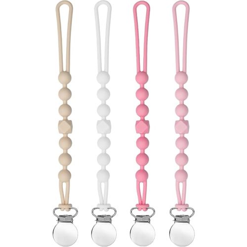 Pacifier Clips for Boys - MORIBOX Silicone Paci Clip Teething Relief with One Piece Baby Binky Holder for Shower Birthday Gift 4 Pack