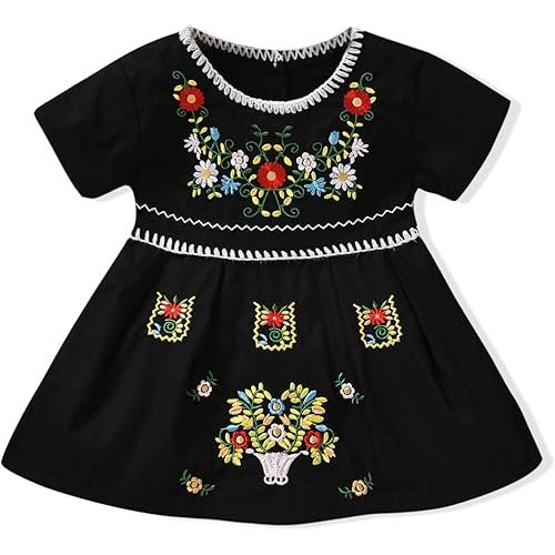 Aalizzwell Toddler Baby Girl Embroidered Dress Ethnic Wear Short Sleeve Sundress