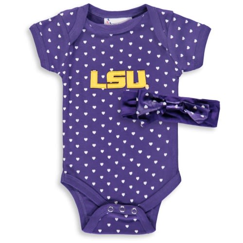 LSU Tigers Girls Newborn & Infant Hearts Bodysuit and Headband Set - Purple