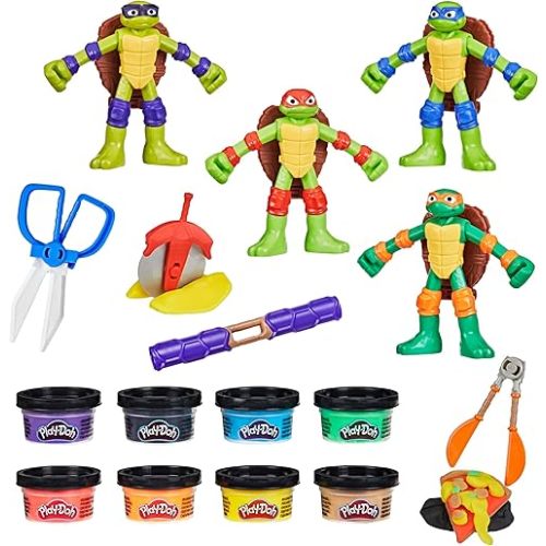 Play-Doh Teenage Mutant Ninja Turtles Cowabunga Creations Bendy 4 Inch Action Figures Set, Kids Arts & Crafts, TMNT Toys for Boys & Girls 4+