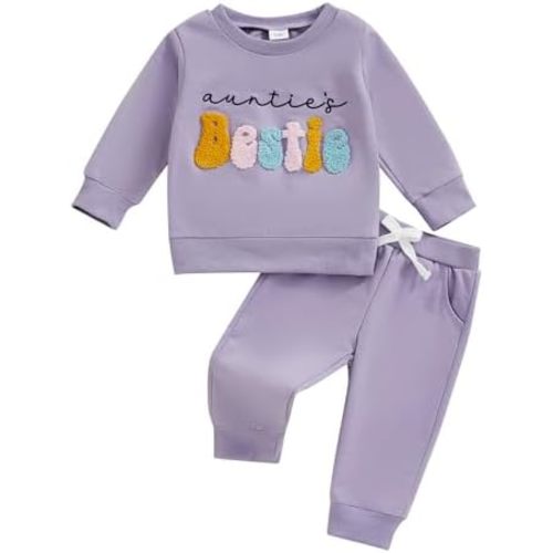 Kupretty Toddler Baby Girl Fall Winter Clothes Embroidered Letter Graphic Crewneck Sweatshirt + Joggers Pants Outfits Set