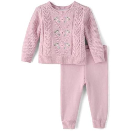 The Children's Place Baby Girls' And Newborn Long Sleeve Sweater and Pants, 2 Piece Playwear Set