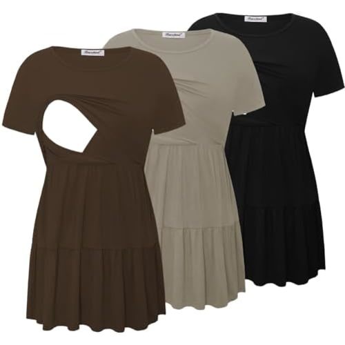Bearsland Women’s Nursing Top 3pack Short Sleeve Scoop Neck Nursing Shirt Breastfeeding Shirts
