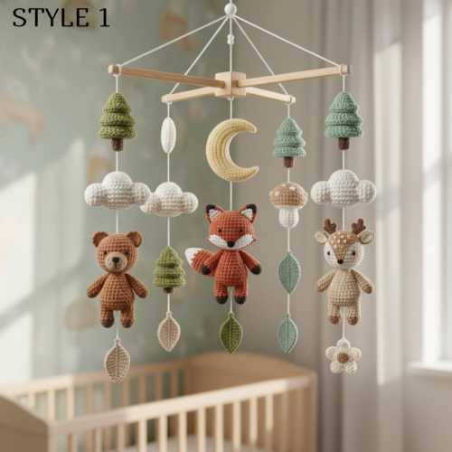 Crochet Woodland Crib Mobile: Handmade Forest Animals & Moon