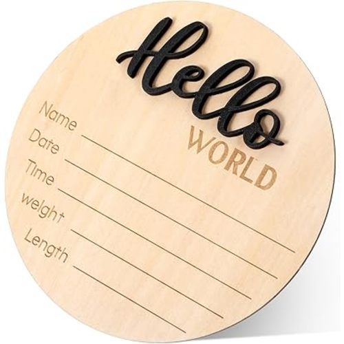 1 PCS Baby Announcement Sign, Wooden Newborn Sign, Circle Welcome Baby Sign, Birth Announcement Sign for Hospital, Baby Name Sign for Photo Props Baby Shower