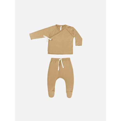 Quincy Mae Wrap Top + Footed Pant Set - Honey