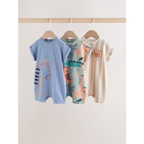 Blue Safari Jersey Baby Rompers 3 Pack