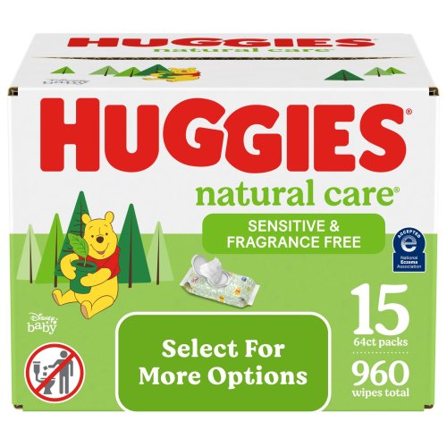 Huggies Natural Care Sensitive Baby Wipes, Hypoallergenic, Dermatologist Tested, 15 Flip-Top Packs (960 Wipes Total)