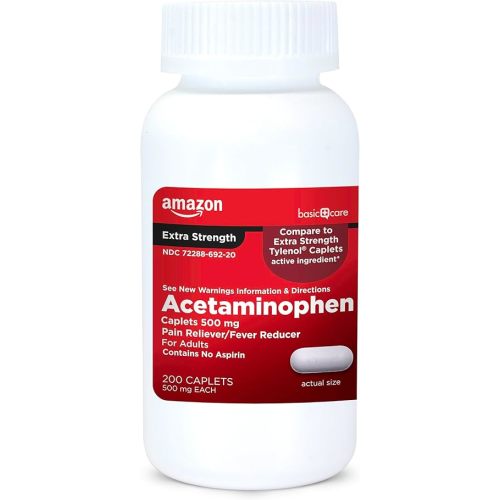 Amazon Basic Care Extra Strength Pain Relief, Acetaminophen Caplets, 500 mg, 200 Count (Packaging may vary)