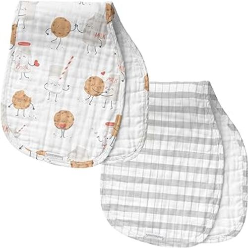 Stephen Joseph, Muslin Baby Burp Cloths, 2-Pack 100% Cotton, Burp Cloth for Baby Boys and Girls, Milk and Cookies