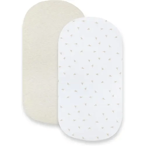 Bassinet Sheet, Infant Fitted BEESNUG Cover, 100% Organic Cotton, Soft Unisex Newborn Essentials for All Standard Oval or Rectangle Bassinet Bed Pads or Mattresses - 15 x 33 Inches