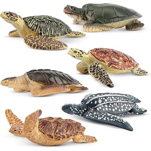 Toymany 6PCS Realistic Sea Turtle Figurines, Plastic Ocean Sea Animals Figures Set Includes of Turtles, Educational Toy Cake Toppers Christmas Birthday Gift for Kids Toddlers