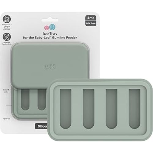 ezpz Ice Tray for the Baby-Led Gumline Feeder (Sage) - 4 Months+ - Silicone Ice Tray for Breast Milk, Formula, or Purees - Four Compartments - Infant Essentials
