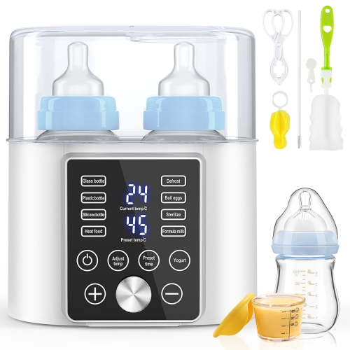 Baby Bottle Warmer, 12-in-1 Fast Milk Warmer W/ Appointment &Timer, 24H Accurate Temperature Control and Auto Shut Off, Baby Food Heater w/ LCD Display & BPA-Free, Dual Bottle Design for All Bottles