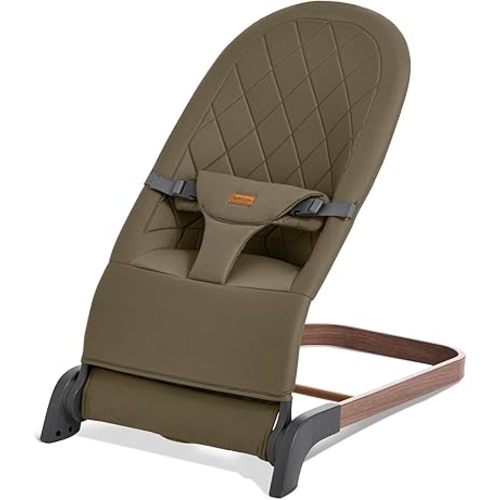 Foldable Baby Bouncer, Baby Bouncer Seat with 3 Adjustable Heights, Portable Newborn Rocker, Ergonomic Bouncer Seat for Natural Bounce, Bouncer for Babies 0-6 Months, Soft Cotton (Green)