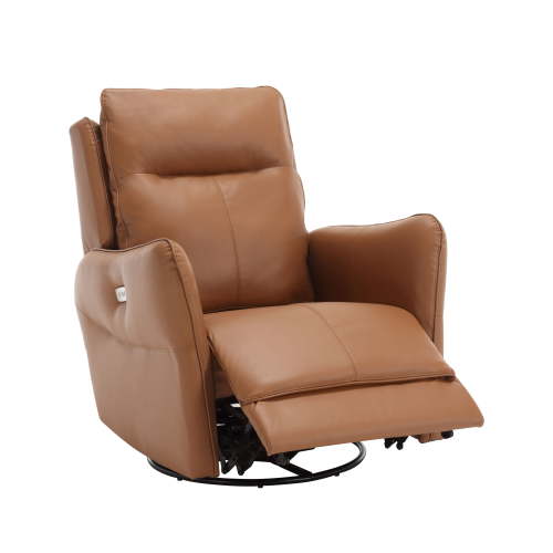 MINCETA Power Recliner Chairs,Modern Upholstered 270 Swivel Nursery Rocker Glider Recliner for Living Room,PU Leather in Brown