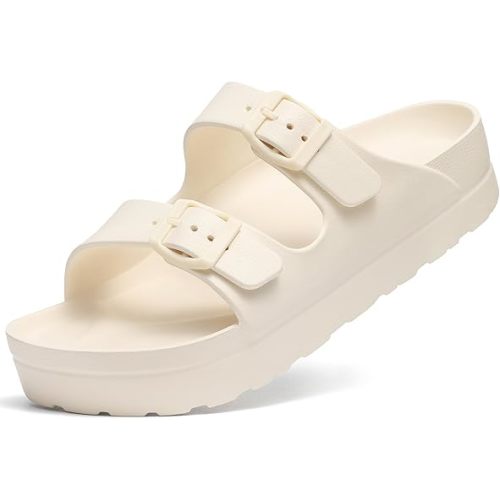 Goosecret Women's Platform Sandals with Arch Support, Chunky Lightweight Foam Slip on Slides, Comfortable Summer Beach Sandals with Adjustable Buckle