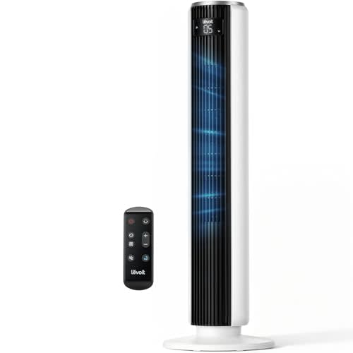 LEVOIT Tower Fan for Bedroom, 90° Oscillating Standing Fan with 28dB Quiet for Sleep, 25ft/s Velocity, 12H Timer, 5 Speeds 4 Modes, Remoter, Bladeless Room Fan for Home, Office, Indoor, 36 inch, White