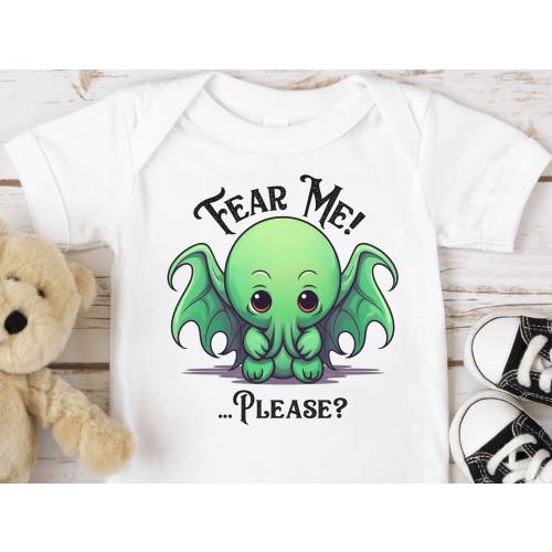 Baby Cthulhu - Baby One-Piece - Fear Me! Please? | Cute Mythos Baby Clothes, Geeky Baby Shower, Lovecraft Bodysuit, Goth Baby Gifts