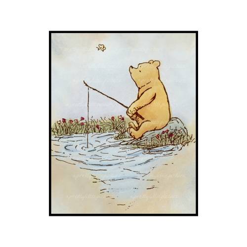 Classic Pooh Art Prints. Classic Pooh Nursery Art. Classic Winnie the Pooh Fishing. Pooh Wall Decor. Pooh Illustration. Winnie the Pooh Art.