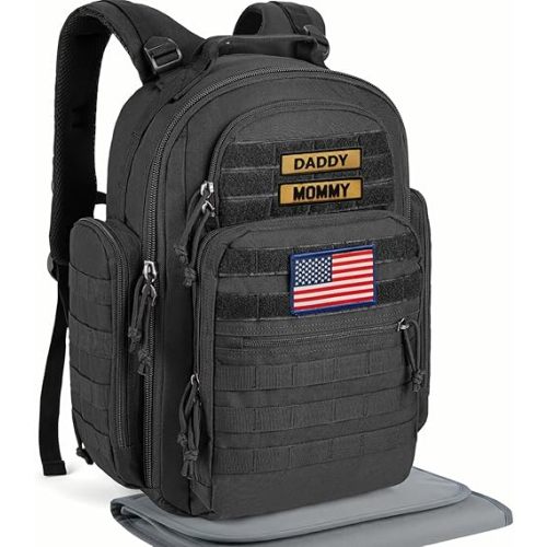 SHARKMOUTH Dad Diaper Bag Military - Large Baby Diaper Backpack with Changing Pad for Travel Camping Trips Park - Newborn Baby Shower Gifts Black