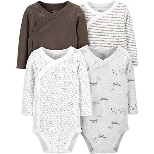 Simple Joys by Carter's Baby 4-Pack Side Snap Bodysuit - 0-3 Months - Brown, Print