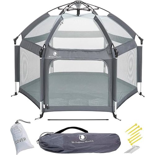 POP 'N GO PLAYPEN - Indoor & Outdoor Baby Playpen for Babies and Toddlers - Baby Beach Tent, Foldable, Portable W/Canopy, Travel Bag, & Mosquito Net - Pop Up Pack and Play Tent (Anchor Grey)