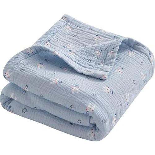 NTBAY 4 Layer Muslin Cotton Toddler Blanket, 30x40 Soft and Breathable Receiving for Newborns and Infants, Perfect for Crib, Stroller, Travel, Lightweight Nursery Blanket, Cloudy Bunny