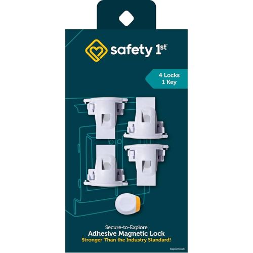 Safety 1st Adhesive Magnetic Cabinet Locks, Includes 4 Child Locks for Cabinets & Drawers, 1 Key, White