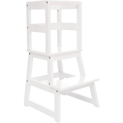 SDADI Kids Kitchen Step Stool Holds up to 150 Pounds with Safety Rail, White