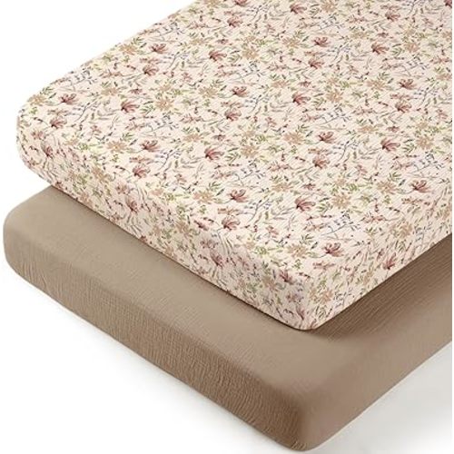 lulumoon Muslin Bassinet Sheets for Girls: Skin-Friendly Floral Bedside Bassinet Sheets for Baby - Fitted for Bedside Sleeper Mattress