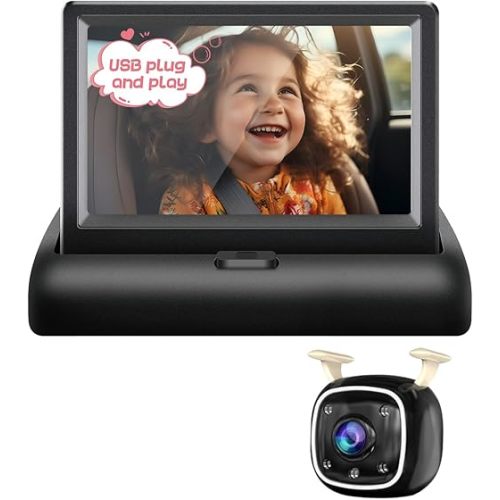 Baby Car Camera with 4.3'' Monitor, USB Powered Rear Facing Seat Camera, HD 1080P Night Vision, 150° Wide Angle, Easy Installation, Safe & Portable Baby Monitor