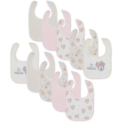 Disney 10-Pack Mickey Mouse Baby Bibs – Ten Soft, Absorbent, and Adjustable Cotton Bibs for Mess Free Meals