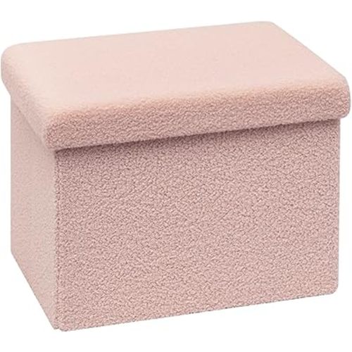 16.5 Folding Storage Ottoman Cube - Small Foldable Footrest Stool with Sherpa Top, Multi-Functional Storage Bench for Bedroom, Living Room & Pet Owners, Pink