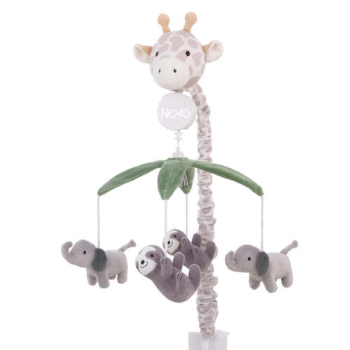NoJo Plush Giraffe Taupe, Green, and Gray Elephants and Sloth's Musica — buybuy BABY