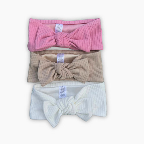 Aarin & Co. Newborn Satin Lined Bow Headband Gift Set - Mauve, White, Oat, 0-3 M