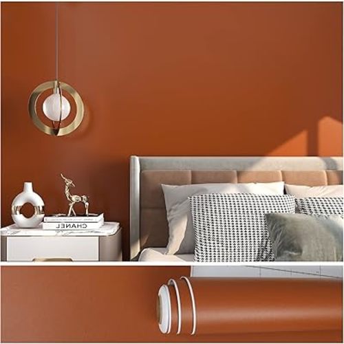 VEELIKE Caramel Brown Wallpaper Stick and Peel for Bedroom Bathroom 15.7''x354'' Brown Contact Paper for Cabinets Self Adhesive Removable Wall Paper Roll for Living Room Walls Countertops Shelf Drawer