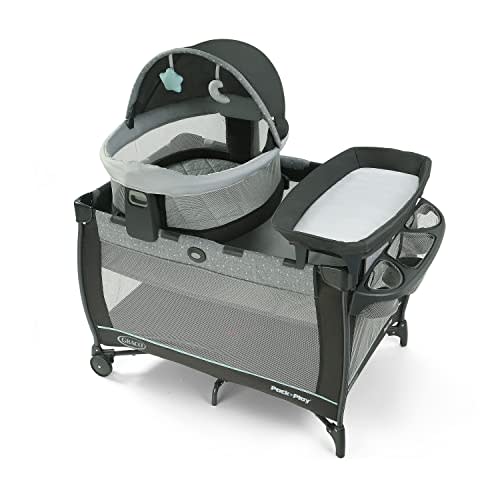 Graco Pack n Play Travel Dome DLX Playard, Astin with Portable Bassinet and Integrated Storage Organizer