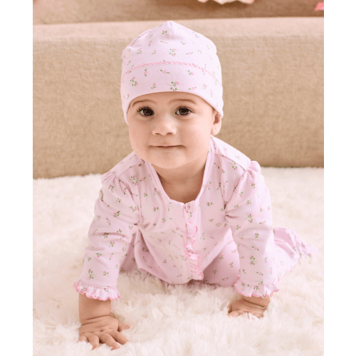 Garden Roses Pink Ruffle Zip Footie
