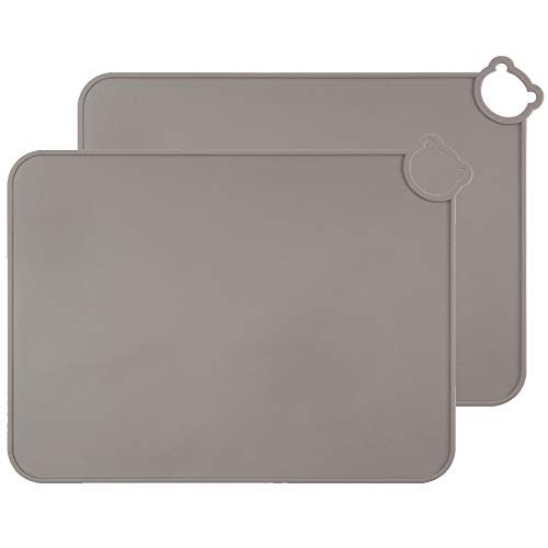 ME.FAN Silicone Placemats for Kids Baby Toddlers Non-Slip | Tablemats Stain Resistant Anti-Skid Reusable Dishwasher Safe Table Mats | Portable Food Mat Travel Set of 2 (2 Set-Gary)