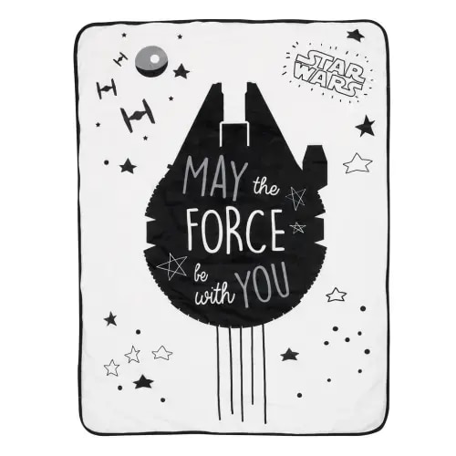 Star Wars Millennium Falcon Black/White Soft Faux Shearling Baby Blanket – Lambs & Ivy