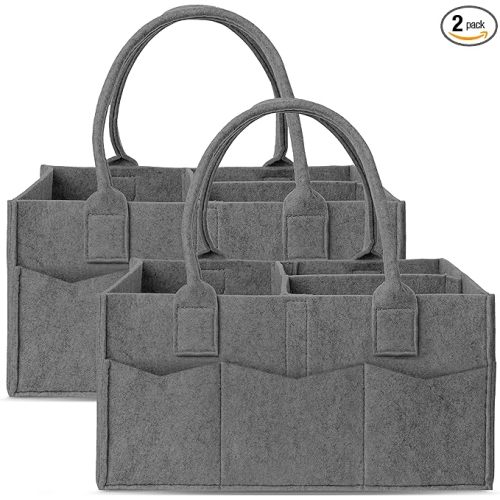 Cute Castle 2 Pack Diaper Caddy Organizer - Portable Baby Caddy Organizer with Handle, Nursery Storage Bin and Car Organizer for Girls, Boys - Baby Gift Basket - Dark Grey