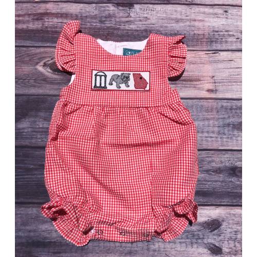 Baby Girl Red Gingham Seersucker Bubble