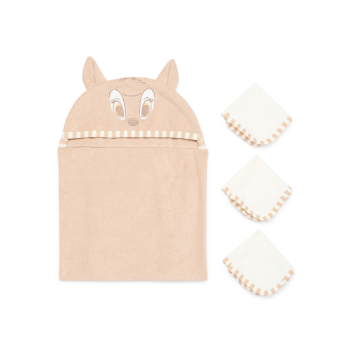 Disney Baby Wishes + Dreams Character Infant Baby Bath Set, Hooded Towel and 3 Washcloths, One Size