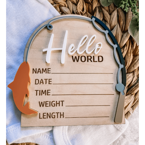 Claire and Bella Hello World Birth Announcement Fish - OLIVE