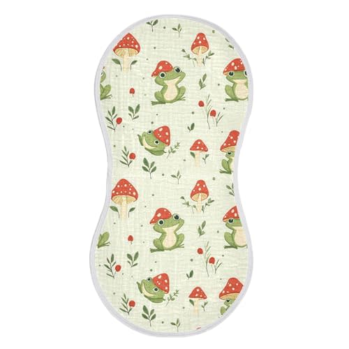 VEKELEE Frog and Mushroom Baby Burp Cloths, Cotton Soft Absorbent Burp Cloth, Baby Bib Cloths Spit Up Rags for Newborn Boys Girls, 2 Pack, 22”x11”