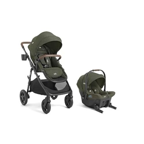 Joie Ginger and Mint Latch Travel System – 4-in-1 Travel System with Base-Free Infant Car Seat & Stroller, Built-in Latch for Easy Install and an Included All-Terrain Stroller (Forest)